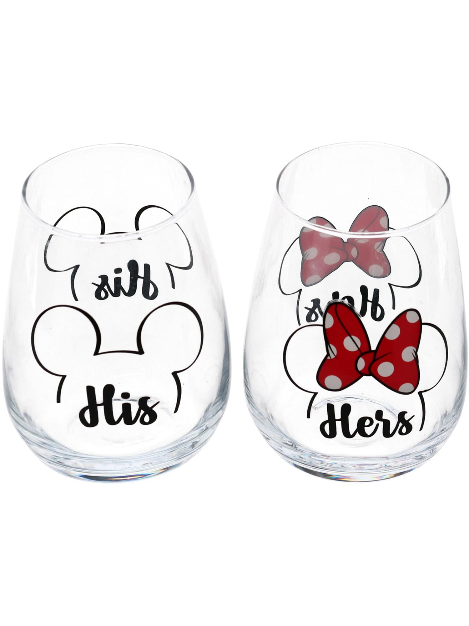 Jerry Leigh Disney Mickey & Minnie Mouse His & Hers Wine Glasses