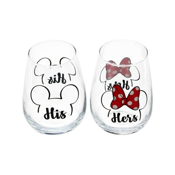 Jerry Leigh Disney Mickey & Minnie Mouse His & Hers Wine Glasses