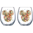 Jerry Leigh Multicolored Floral Mickey Mouse Outlined Stemless Drinking