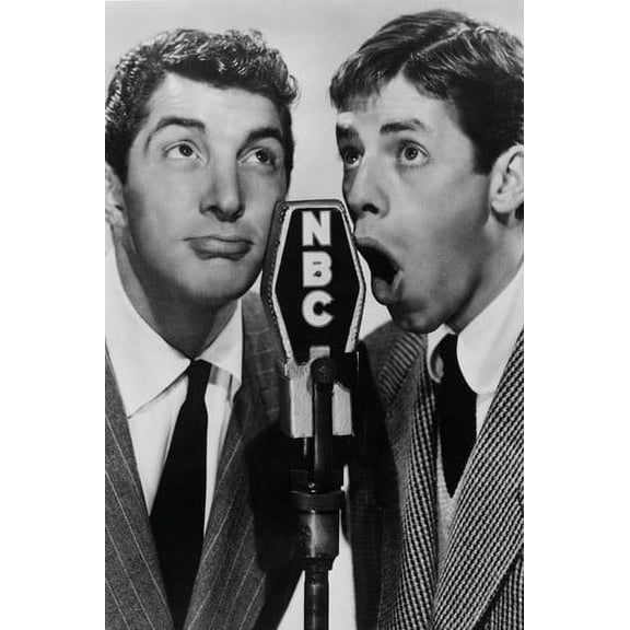 Jerry Lewis Dean Martin in front of NBC microphone 24x36 Poster