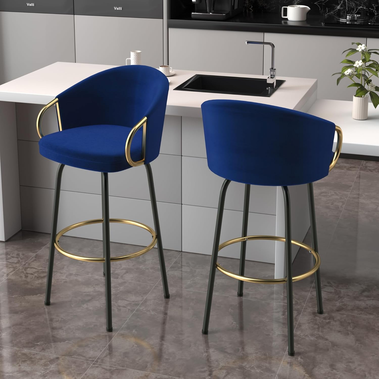 Jerry & Maggie 30" Counter Height Bar Stools Set of 2, Velvet Home Bar ...