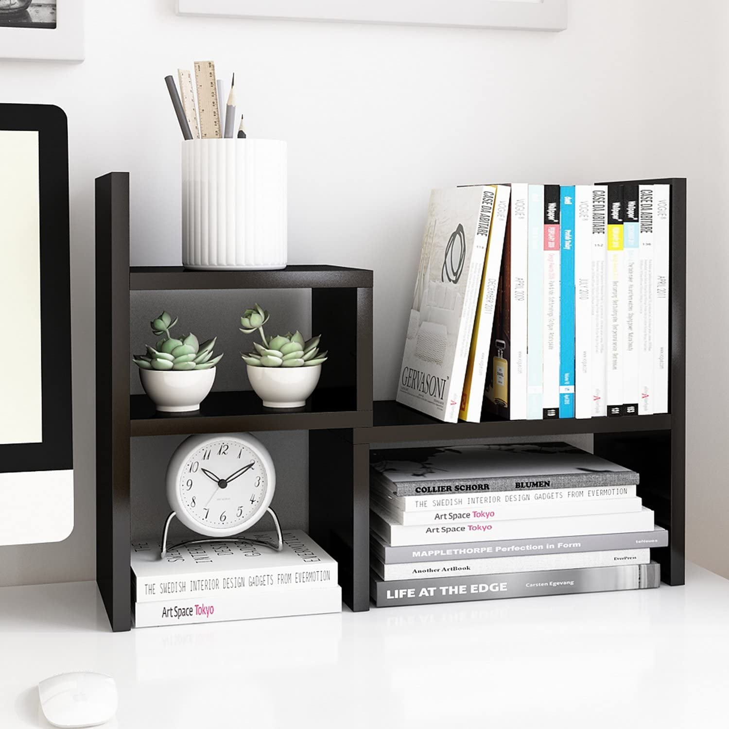 Jerry Maggie Desktop Organizer Office Storage Rack Adjustable Wood Display Shelf Birthday Gifts Toy Home Decor Free Style Rotation Display True Natural Stand Shelf Black Walmart