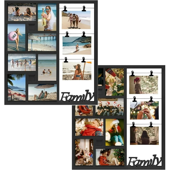 Jerry & Maggie Family Photo Frame, 11 Pictures Frame Multi Selfie Gallery Collage, Family Picture Frames Collage Wall Decor, No Assembly Needed, Assorted Frames for Gallery Wall (Black)