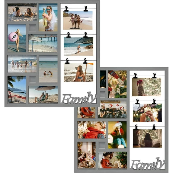 Jerry & Maggie Family Photo Frame, 11 Pictures Frame Multi Selfie Gallery Collage, Family Picture Frames Collage Wall Decor, No Assembly Needed, Assorted Frames for Gallery Wall (Ashes)