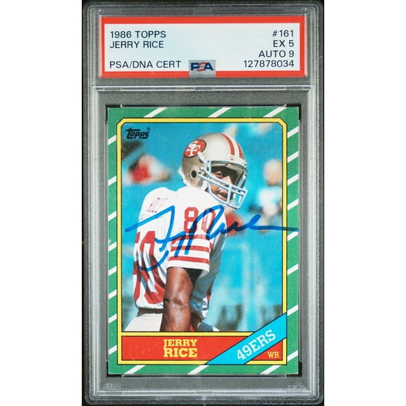 Jerry Rice 1986 Topps Signed Football Rookie Card #161 Graded PSA 5 Auto 9 Cert #127878034