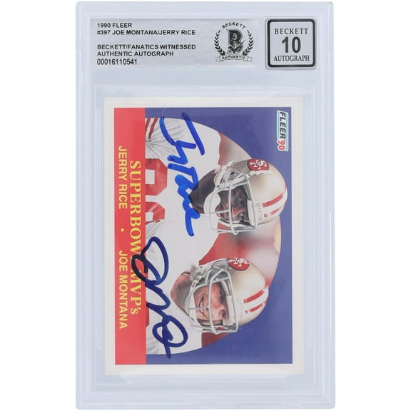 Jerry Rice and Joe Montana San Francisco 49ers Autographed 1990 Fleer Superbowl MVP's #397 Beckett Fanatics Witnessed Authenticated 10 Card - Fanatics Authentic Certified