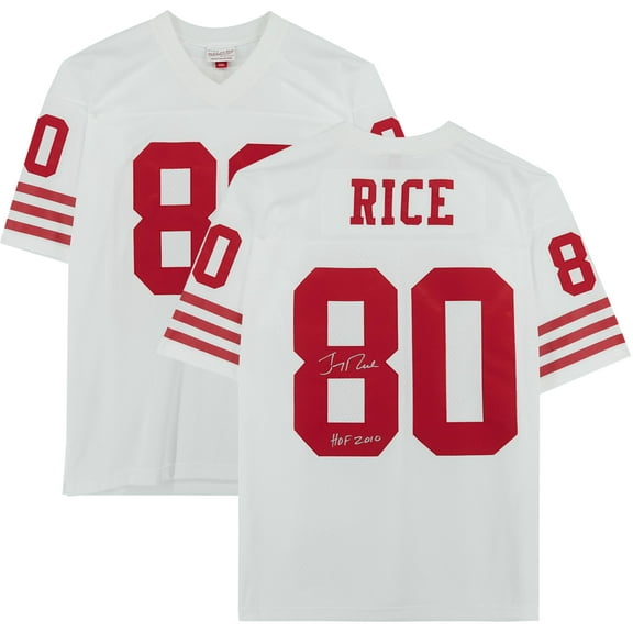 Jerry Rice San Francisco 49ers Autographed White Mitchell & Ness Replica Jersey with "HOF 2010" Inscription - Fanatics Authentic Certified