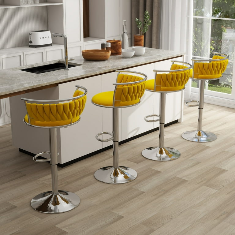 DREAMSIDEA Set of Bar Stools Adjustable Swivel with Gold Frame