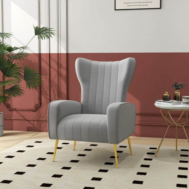 Jerry Velvet Accent Chair Upholstered Living Room Arm Chair GRAY