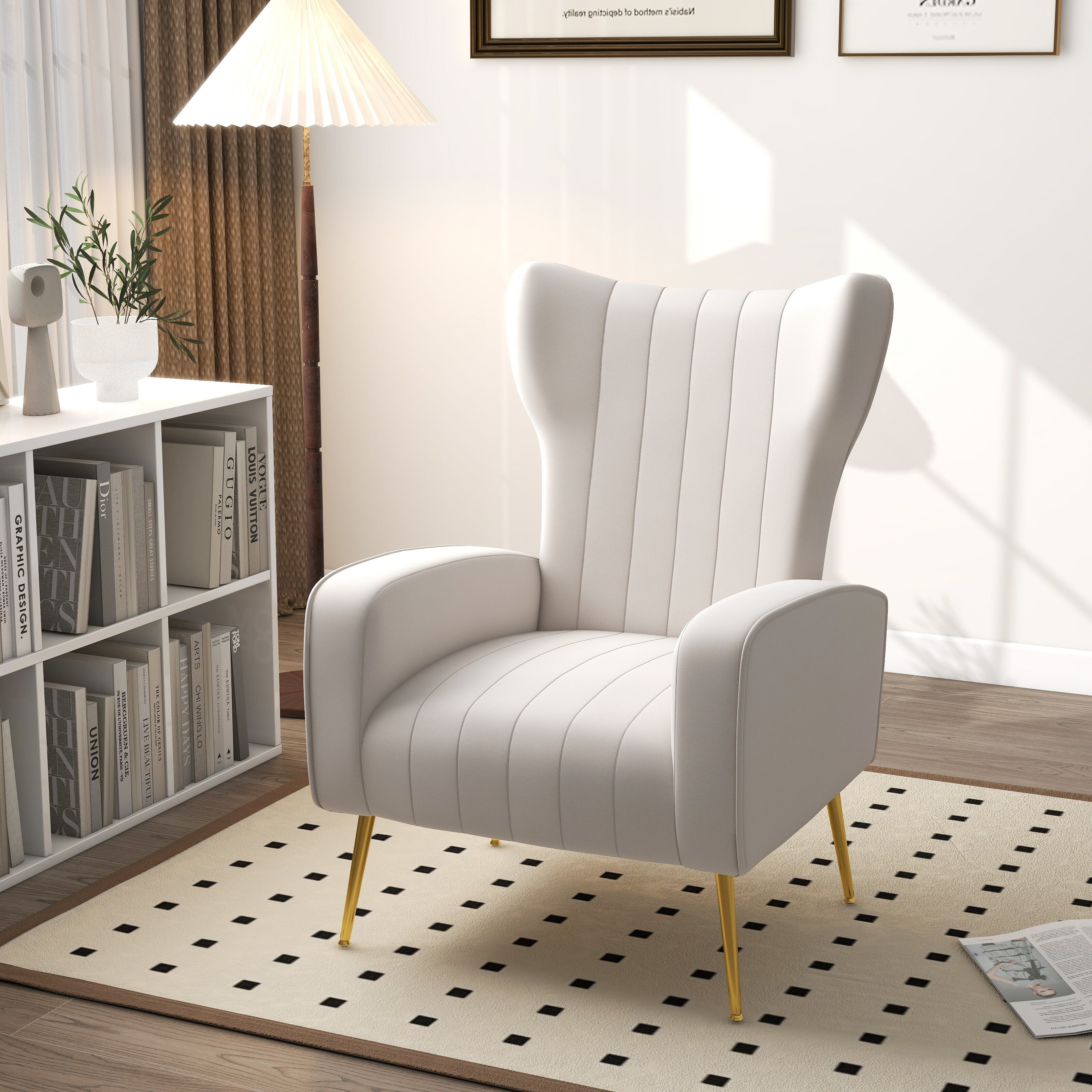 Jerry Velvet Accent Chair Upholstered Living Room Arm Chair WHITE ...