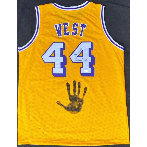 Jerry West Handprint Signed Autographed Yellow Jersey JSA BB00700 Mr. Clutch