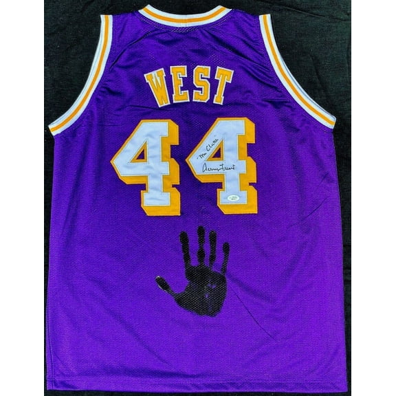 Jerry West Handprint Signed Autographed Yellow Jersey JSA BB00707 Mr. Clutch