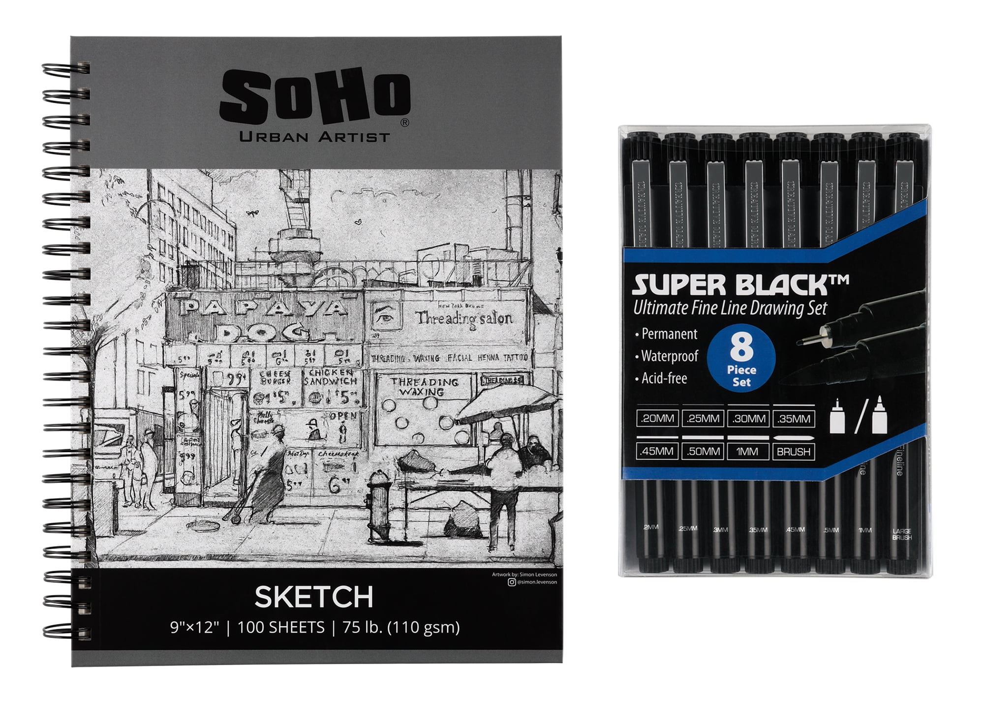 Jerry's Artarama Drawing Kit - SoHo Sketch Pad ( 9" x 12"), 8 Fineliner Art Pens, Perfect for Drawing Markers - Portable Sketching Pens Set for Artists, Students, Perfect for Field and Travel