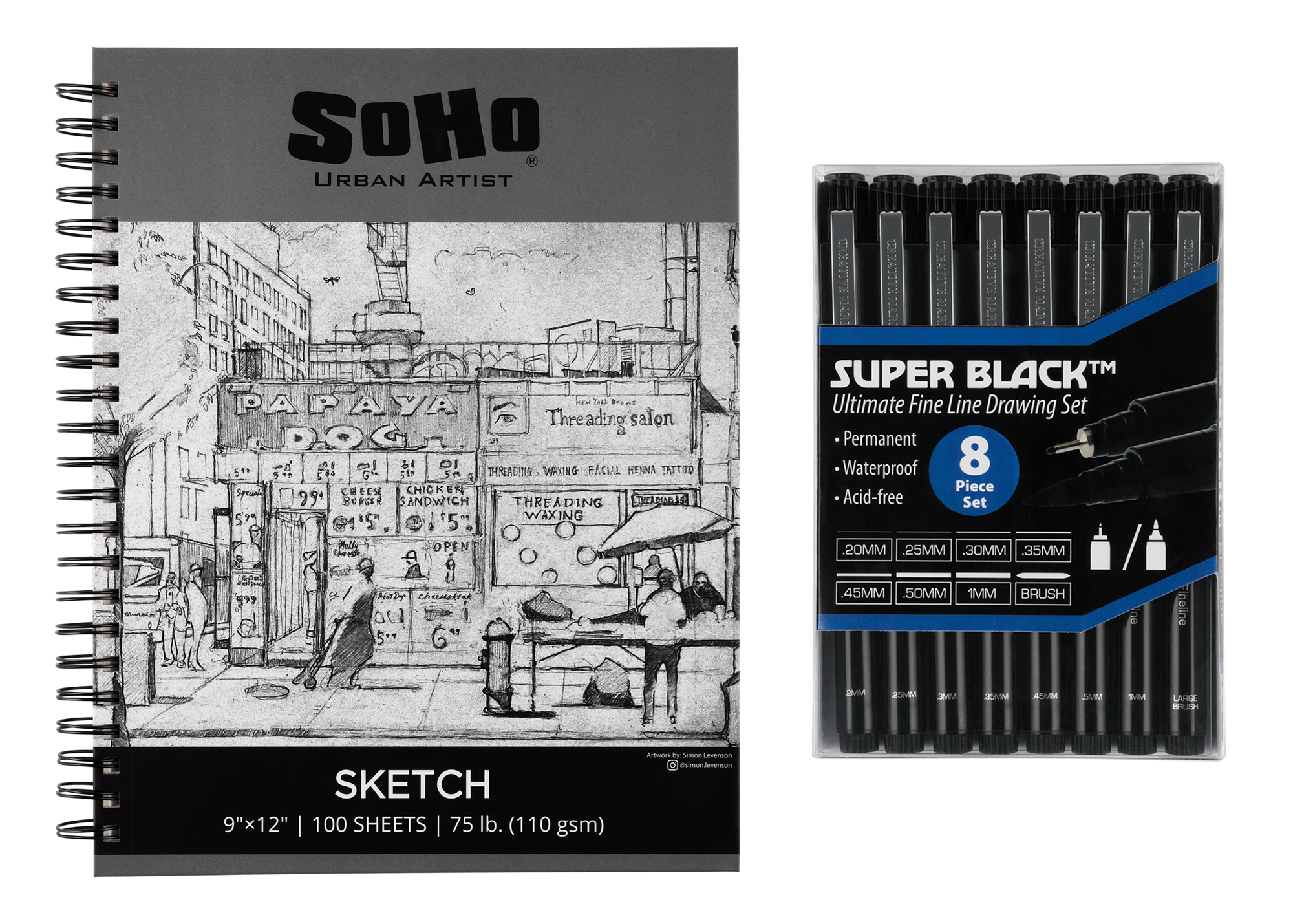 Jerry's Artarama Drawing Kit - SoHo Sketch Pad ( 9 x 12), 8 Fineliner Art  Pens, Perfect for Drawing Markers - Portable Sketching Pens Set for