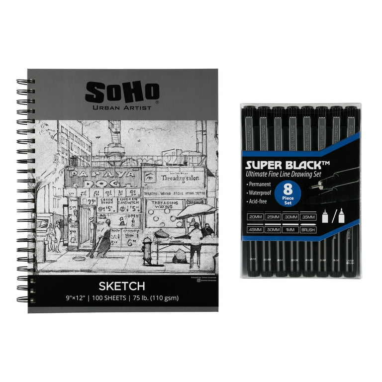 Jerry's Artarama Drawing Kit - SoHo Sketch Pad ( 9 x 12), 8 Fineliner Art  Pens, Perfect for Drawing Markers - Portable Sketching Pens Set for  Artists, Students, Perfect for Field and Travel 