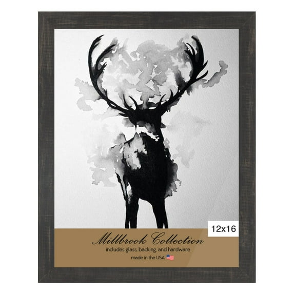 Millbrook Collection Country Chic Wood Picture Frames, 2-Pack, 12x16 - Charcoal Black, Narrow - 1-1/2" Face Solid Wood Molding for Photos, Artwork & Prints Includes Acrylic Glazing - Made in USA