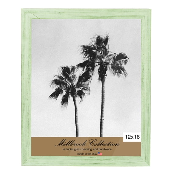 Millbrook Collection Country Chic Wood Picture Frames, 2-Pack, 12x16 - Mint Julep, Narrow - 1-1/2" Face Solid Wood Molding for Photos, Artwork & Prints Includes Acrylic Glazing - Made in USA