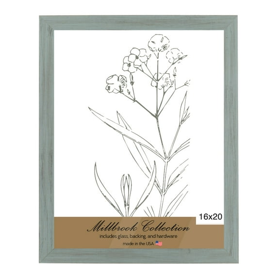 Millbrook Collection Country Chic Wood Picture Frames, 2-Pack, 16x20 - Dixie Grey, Narrow - 1-1/2" Face Solid Wood Molding for Photos, Artwork & Prints Includes Acrylic Glazing - Made in USA