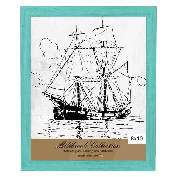 Millbrook Collection Country Chic Wood Picture Frames, 2-Pack, 8x10 - French Teal, Narrow - 1-1/2" Face Solid Wood Molding for Photos, Artwork & Prints Includes Acrylic Glazing - Made in USA
