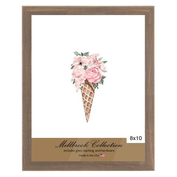 Millbrook Collection Country Chic Wood Picture Frames, 2-Pack, 8x10 - Whiskey Brown, Narrow - 1-1/2" Face Solid Wood Molding for Photos, Artwork & Prints Includes Acrylic Glazing - Made in USA
