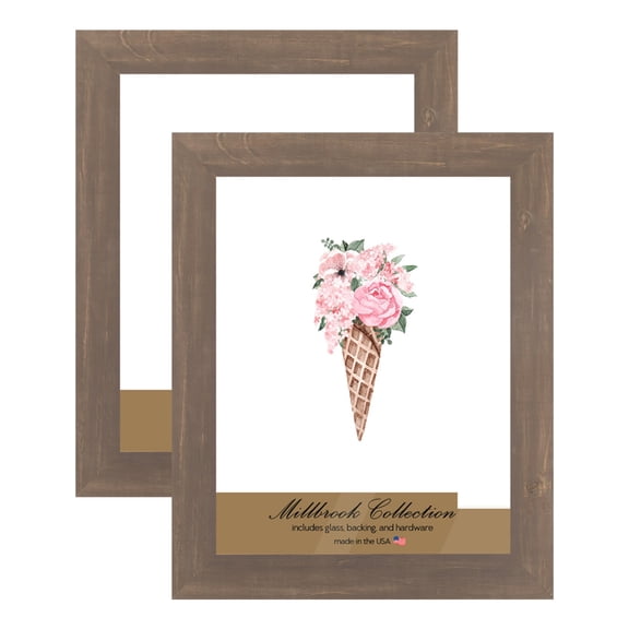 Millbrook Collection Country Chic Wood Picture Frames, 2-Pack, 11x14 - Whiskey Brown, Wide - 2-1/2" Face Solid Wood Molding for Photos, Artwork & Prints Includes Acrylic Glazing - Made in USA