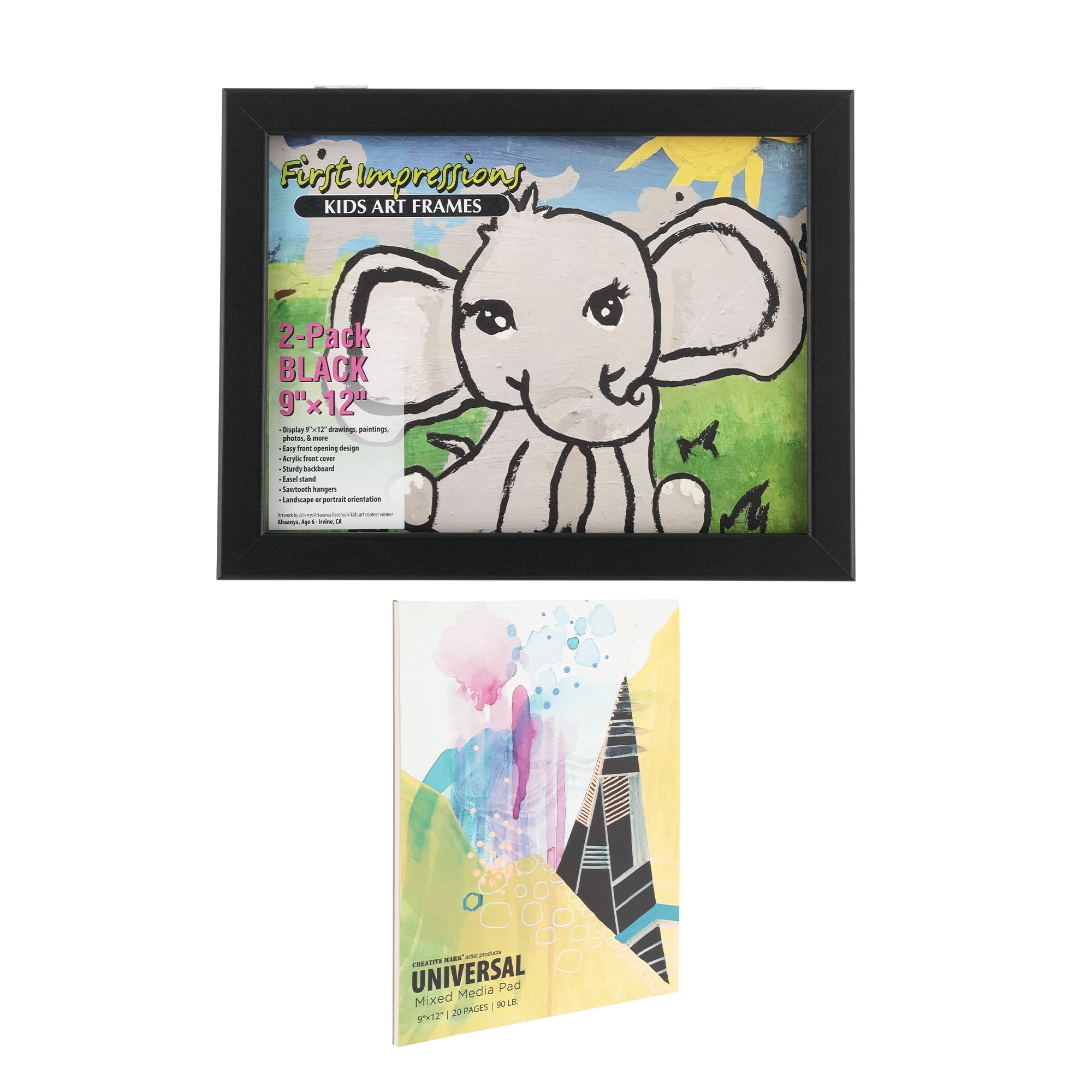 Jerry's Artarama Mixed Media Drawing Pad (Black 9x12" - 20 Sheets) and Kids Art Frame Set With Magnetic Closure - Perfect for Sketching, Coloring and Displaying Kid's Artwork