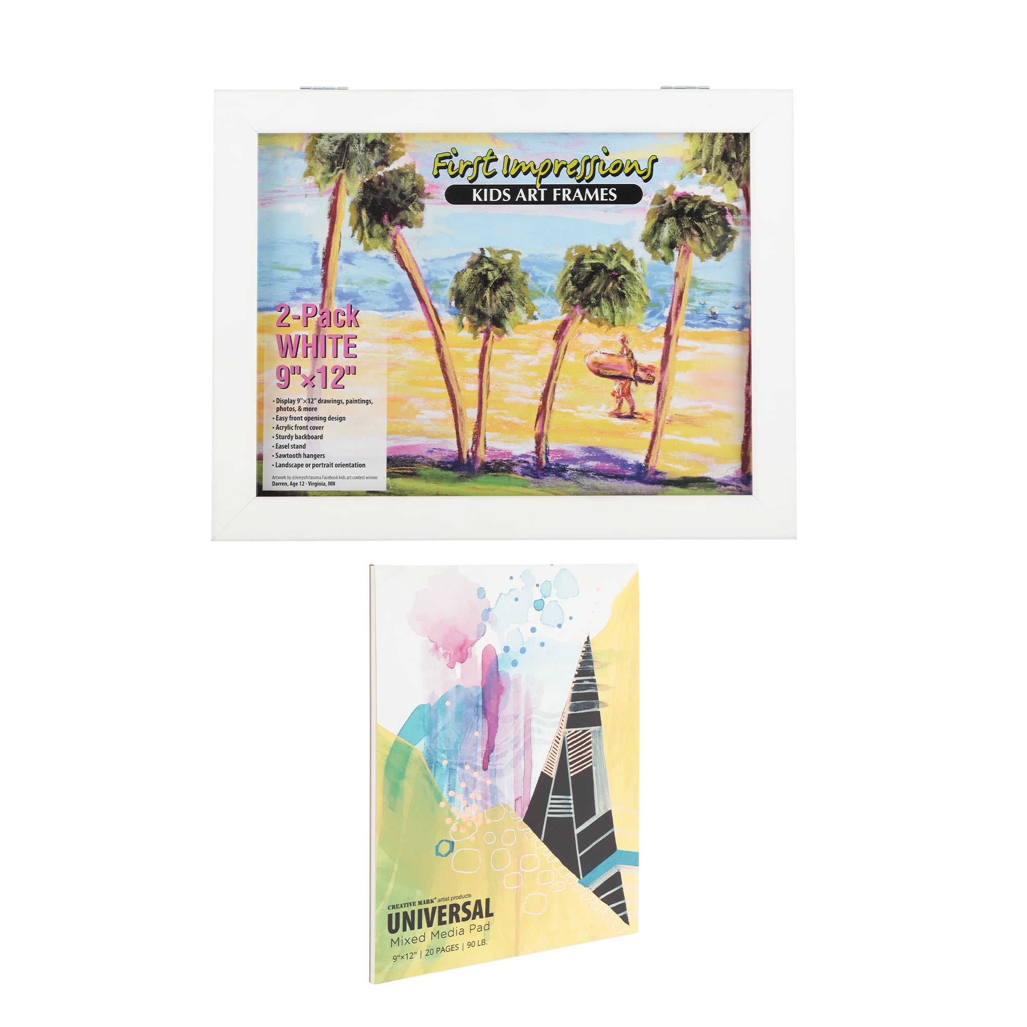 Jerry's Artarama Mixed Media Drawing Pad (White 9x12" - 20 Sheets) and Kids Art Frame Set With Magnetic Closure - Perfect for Sketching, Coloring and Displaying Kid's Artwork
