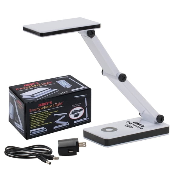 Jerry's Artarama Portable LED Desk Lamp - Flexible Gooseneck, Adjustable Level 24 LEDs, Stepless Dimming Desk Lamp, Perfect for Crafting - Includes AC/USB Power Supply (Optional AA Battery) - White