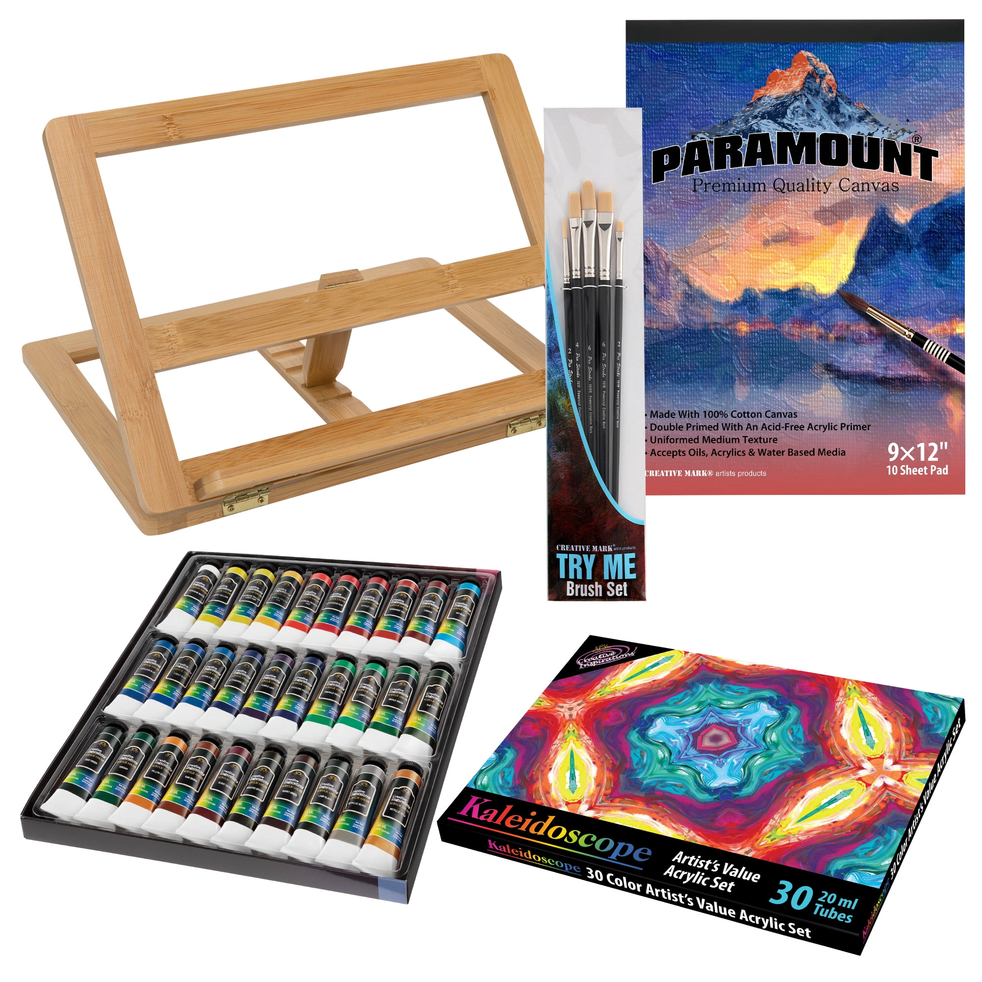 Jerry's Artarama Professional Acrylic Craft Paint Brush Set with Canvas Pads (10 Sheets), Art Easel & 20ml 30 Tubes, Kids & Adults - Ideal for All Painting Techniques & Crafts