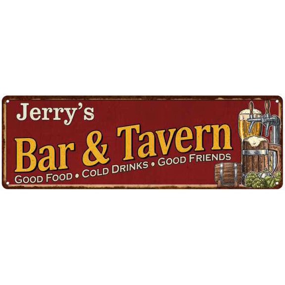 Jerry's Bar and Tavern Red Chic Sign Man Cave Decor Gift 8x24 108240002184