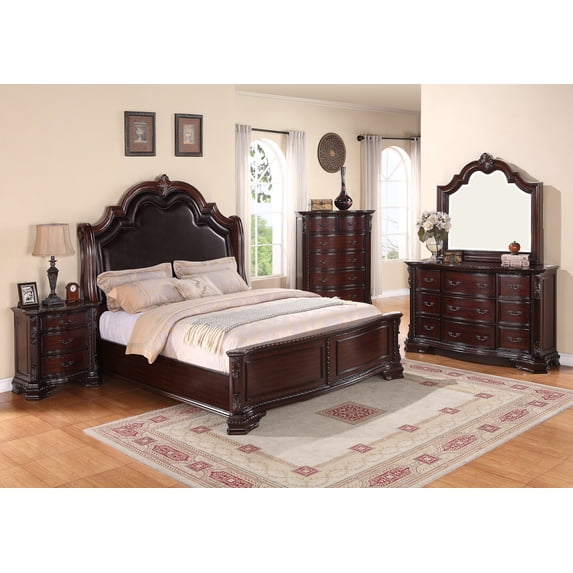 Jerrylee Rich Brown Upholstered Panel Bedroom Set Special King 3 Piece: Bed, Dresser, Mirror