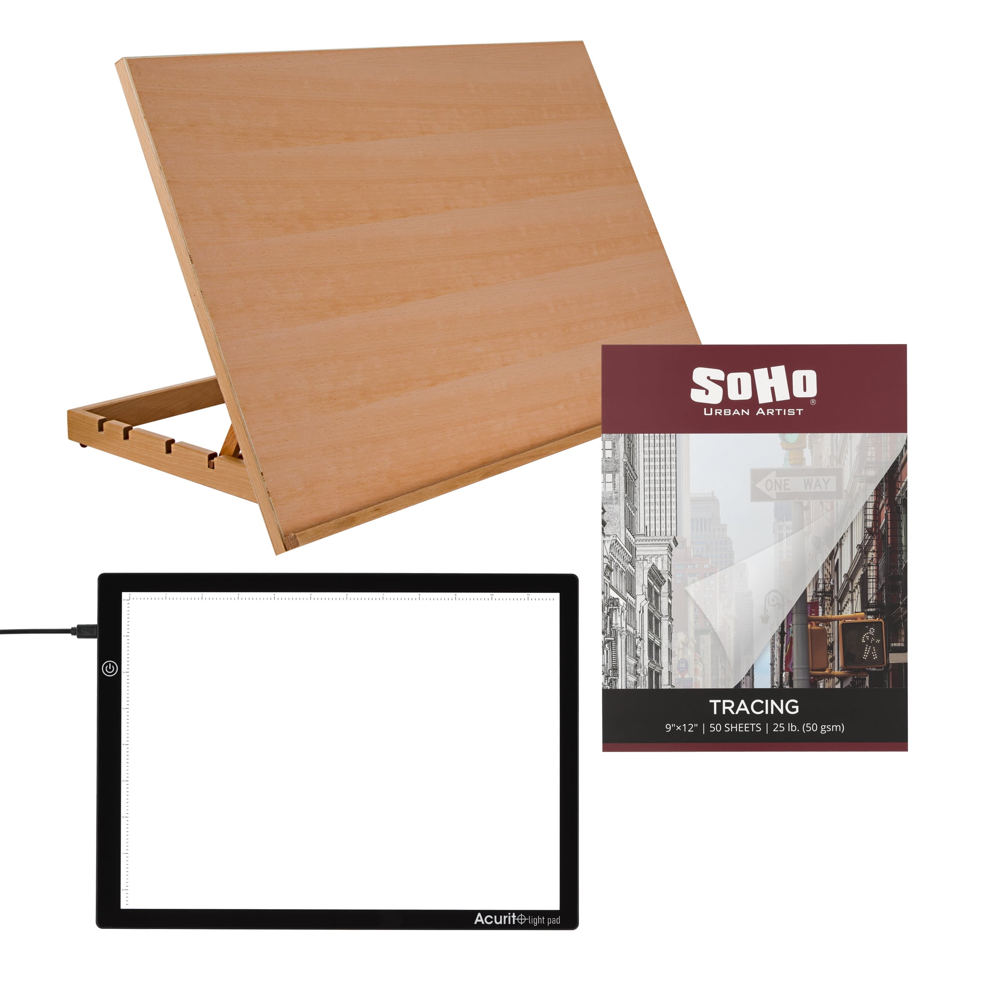 Jerrys Artarama Professional Artist Tracing Set - LED Light Pad, Drawing Tablet, Adjustable Light Board with Magnetic Surface and Vellum Paper Sketchbook (50 Sheets), Perfect for Tattoo Artists