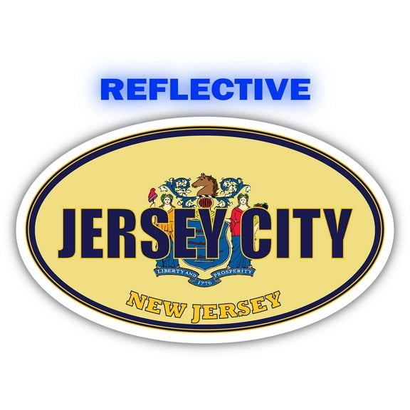 Jersey City City New Jersey State Flag | NJ Flag Hudson County Oval State Colors Reflective Sticker Car Decal 3x5 inches