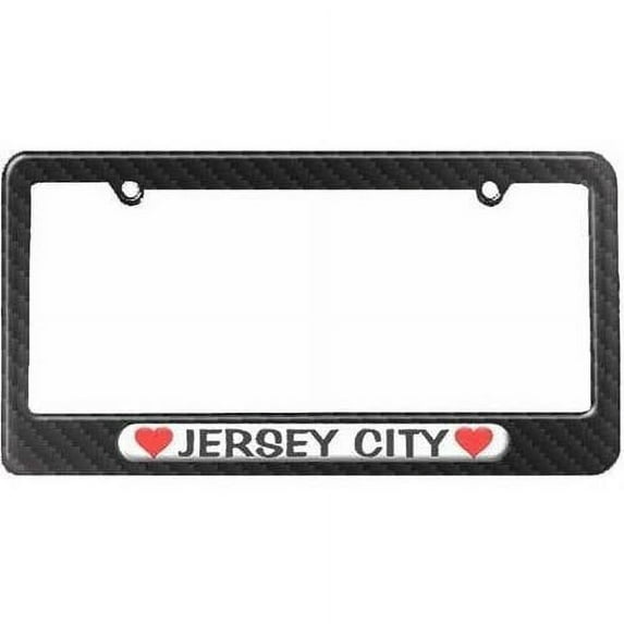 Jersey City Love with Hearts License Plate Tag Frame, Carbon Fiber Pattern