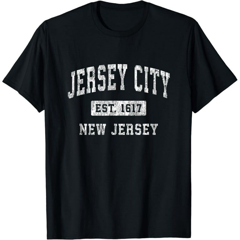 Jersey City T Shirt - Gym Style Nj Shape Distressed Print Jersey City T Shirt - Gym Style Nj Shape Distressed Print