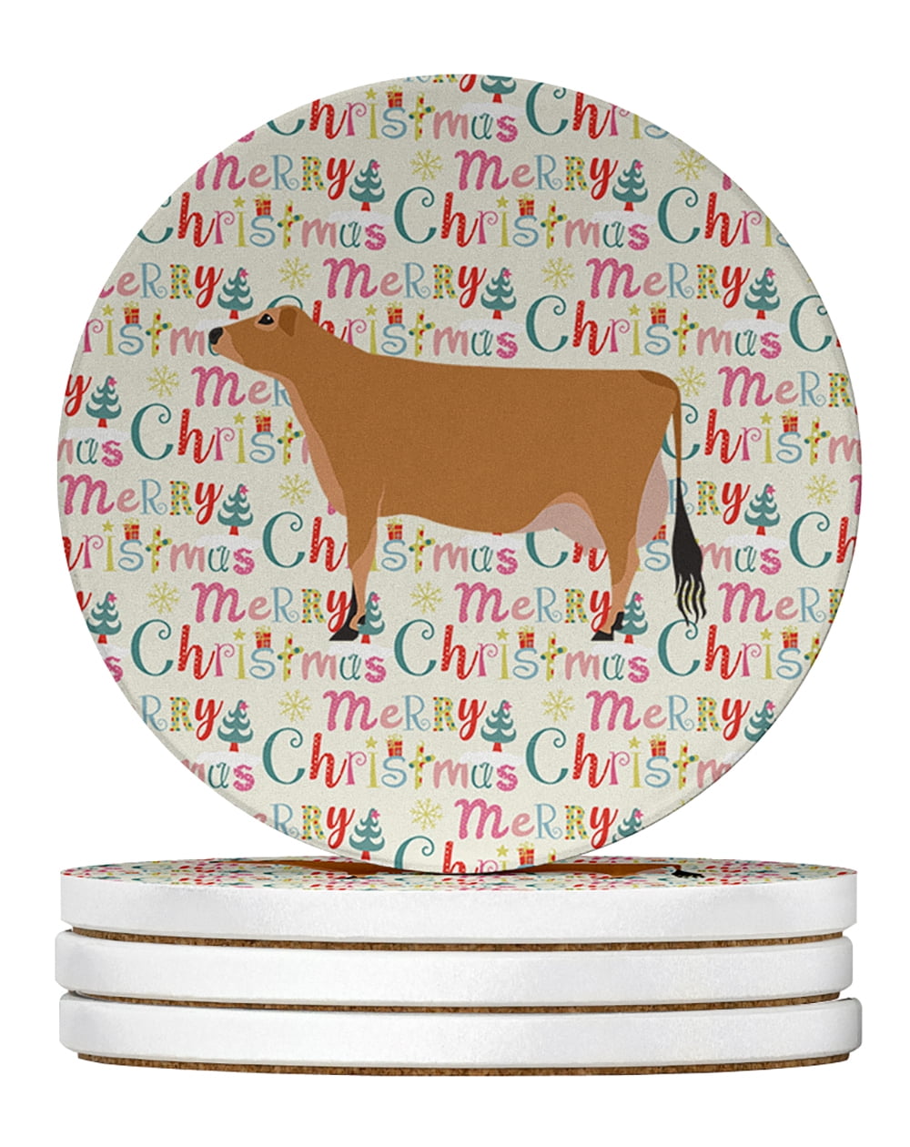 Jersey Cow Christmas Large Sandstone Coasters Pack of 4 4 in x 4 in