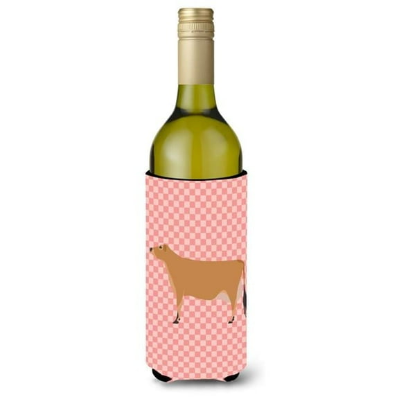 Jersey Cow Pink Check Wine Bottle Beverge Insulator Hugger