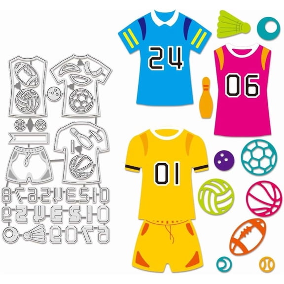 Jersey Cutting Dies Stencils Balls Numbers Die Cuts DIY Craft Embossing Template for Card Making Photo Decorative Paper Scrapbooking 0.8mm Thick Carbon Steel
