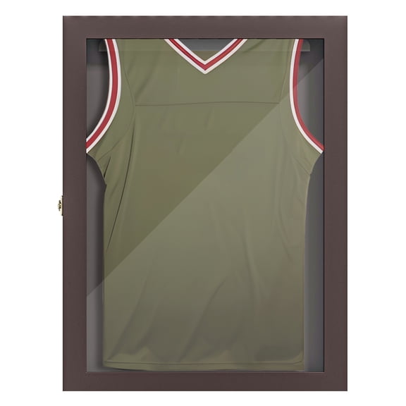 Jersey Display Case 23.5x31.5 inch, UV Protection Sports Shadow Box, Brown MDF Frame for Baseball, Football, Basketball Jerseys