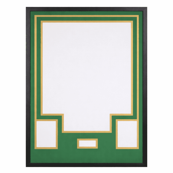 Jersey Display Case with Color Mat & Wall Mount, Shadow Box Frame with Photo Slots & Hardware Kit for Football Basketball Soccer Shirts (Green-Top & Gold-Base)