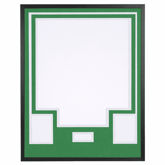Jersey Display Case with Color Mat & Wall Mount, Shadow Box Frame with Photo Slots & Hardware Kit for Football Basketball Soccer Shirts (Green-Top & White-Base)