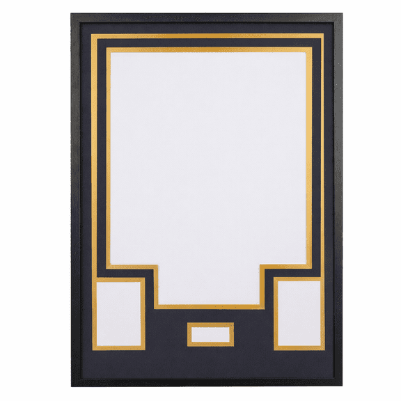Jersey Display Case with Color Mat & Wall Mount, Shadow Box Frame with Photo Slots & Hardware Kit for Football Basketball Soccer Shirts (Navy-Top & Gold-Base)