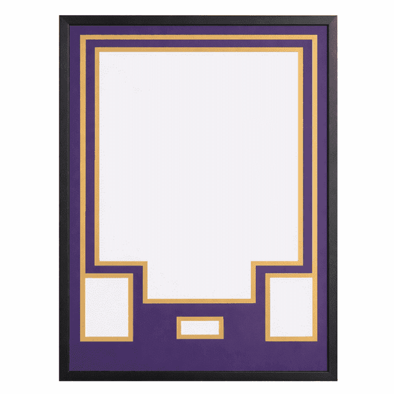 Jersey Display Case with Color Mat & Wall Mount, Shadow Box Frame with Photo Slots & Hardware Kit for Football Basketball Soccer Shirts (Purple-Top & Gold-Base)