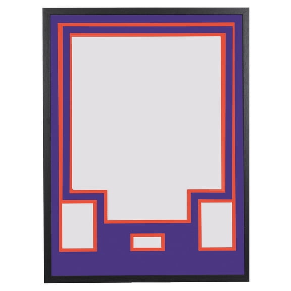 Jersey Display Case with Color Mat & Wall Mount, Shadow Box Frame with Photo Slots & Hardware Kit for Football Basketball Soccer Shirts (Purple-Top & Orange-Base)