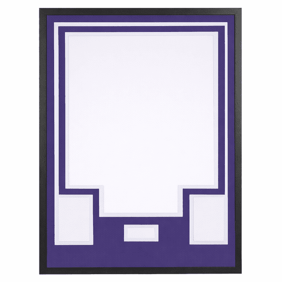 Jersey Display Case with Color Mat & Wall Mount, Shadow Box Frame with Photo Slots & Hardware Kit for Football Basketball Soccer Shirts (Purple-Top & White-Base)