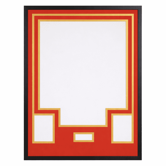 Jersey Display Case with Color Mat & Wall Mount, Shadow Box Frame with Photo Slots & Hardware Kit for Football Basketball Soccer Shirts (Red-Top & Gold-Base)