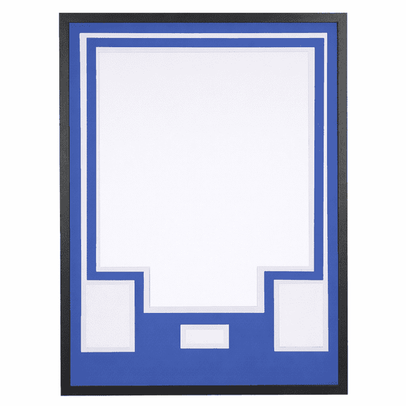 Jersey Display Case with Color Mat & Wall Mount, Shadow Box Frame with Photo Slots & Hardware Kit for Football Basketball Soccer Shirts (Royal Blue-Top & White-Base)