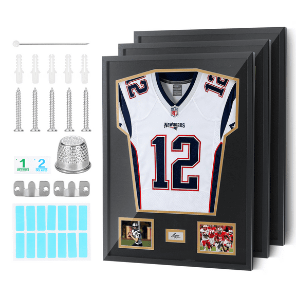 Jersey Display Case with Signature & Photo Slots - 98% UV Protection Shadow Box Frame for Football, Basketball, Hockey, Soccer Jersey Preservation & Memorabilia Display (3 Pack)
