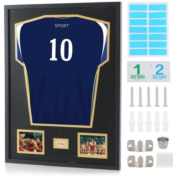 Jersey Display Case with Signature Slot and Photo Slots - 98% UV Blocking Shadow Box Frame for Sports Jersey Preservation | Football, Basketball, Hockey, Soccer (1 Pack)