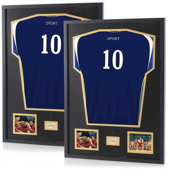 Jersey Display Case with Signature Slot and Photo Slots - 98% UV Blocking Shadow Box Frame for Sports Jersey Preservation | Football, Basketball, Hockey, Soccer (2 Pack)